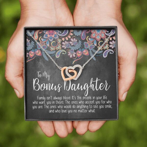 Bonus Daughter Gift, Daughter in Law Gift, Step-Daughter, Wedding, Bridal Shower, Interlocking Hearts Necklace
