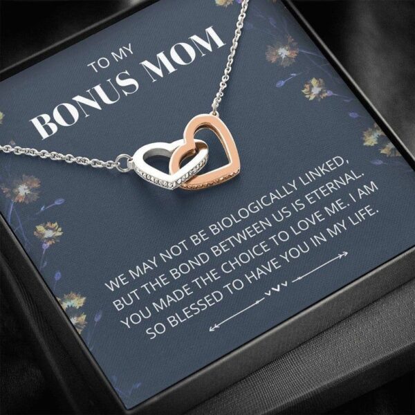 Bonus Mom - Eternal Bond - Interlocking Hearts Necklace - bonus mom, mothers day, mother in law, parents wedding, from step daughter