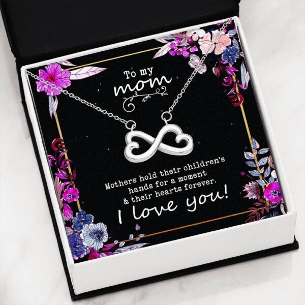 Family Silver Infinity Hearts Necklace Gift For Mom I Love You
