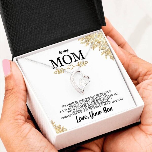Family  Son Gift For Mom Heart Message Card Necklace