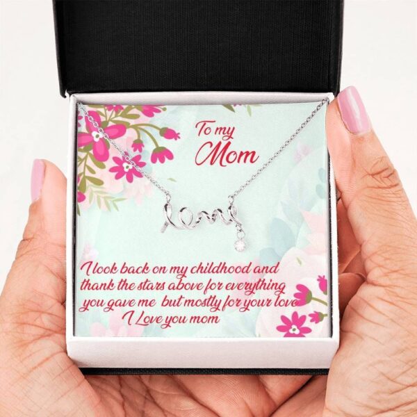 Family I Love You Mom Scripted Love Necklace For Mom