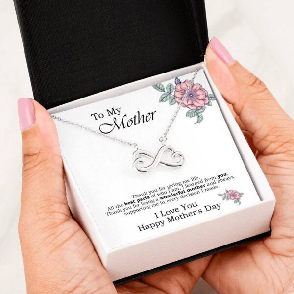 Family Mother's Day Gift For Mom Thanks For Giving Me Life Silver Infinity Heart Necklace