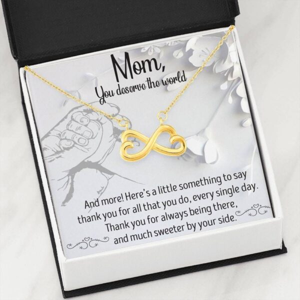 Family  Gift For Mom Message Card 18k Gold Necklace You Deserve The World