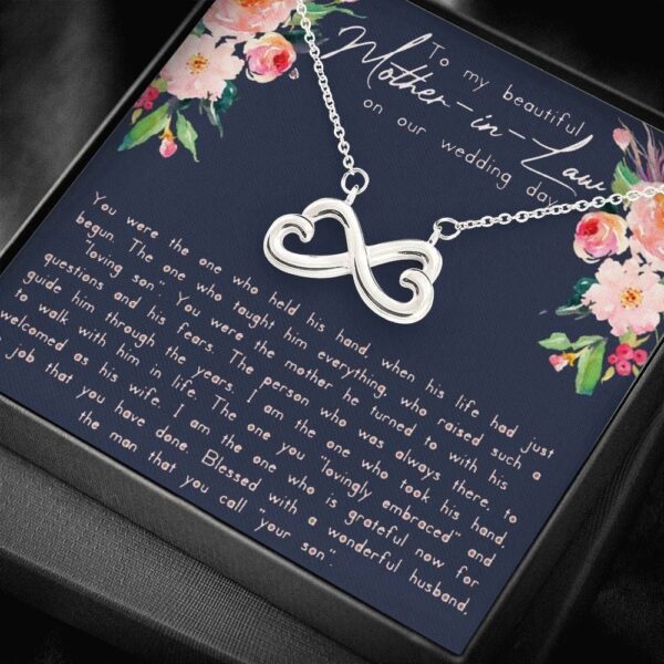 Family  Blessed With A Wonderful Husband Infinity Heart Necklace For Mother-In-Law