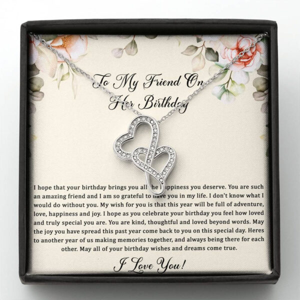 Birthday Gifts For Women, May Your Wishes Come True, Double Heart Necklace, Happy Birthday Message Card Jewelry For Friend
