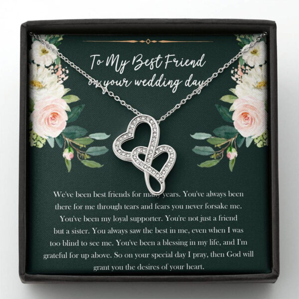 Bride Gifts, Not Just A Friend But A Sister, Double Heart Necklace For Women, Wedding Day Thank You Ideas From Best Friend